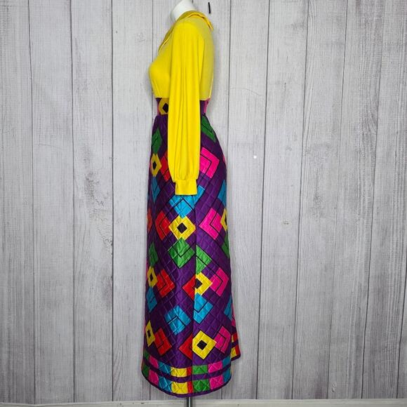VTG Mr Jac JR by Martin Marks Groovy Maxi Dress - Dagger Collar & Quilted Skirt - Picture 8 of 11